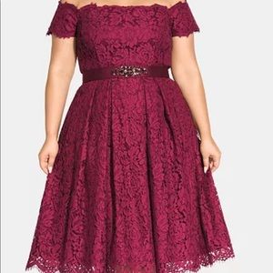 Off The Shoulder Burgundy Lace Dress